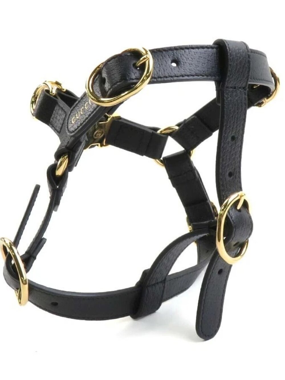 GUCCI Dog Harnesses Black Leather/Goldtone - 55912g
